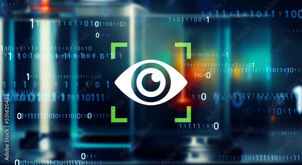 Leinwandbilder eye recognition concept. biometric authentication. cyber security. surveillance camera. wide angle v