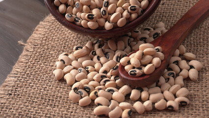 Uncooked black eyed peas. Health food concept.