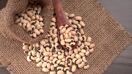 Uncooked black eyed peas. Health food concept.