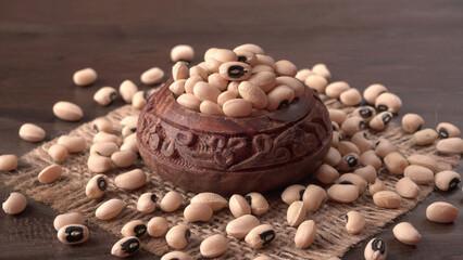 Uncooked black eyed peas. Health food concept.