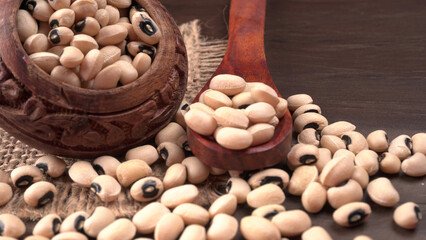 Uncooked black eyed peas. Health food concept.