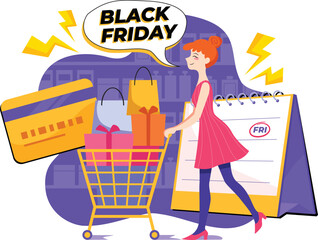 Black Friday Shopping Flat Design Vector Illustration
