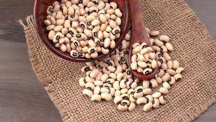 Uncooked black eyed peas. Health food concept.