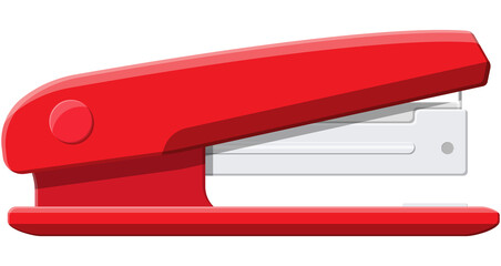 Red plastic stapler. Device for fastening sheets