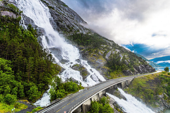 Langfossen is cascading waterfal
