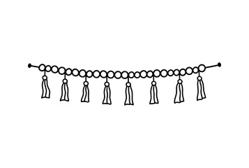 Cute decorative garland with ribbons isolated on white background. Vector hand-drawn illustration in doodle style. Perfect for holiday designs, cards, decorations, logo.