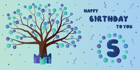 The banner happy birthday to you with tree. Vector illustration