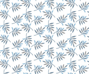 Naklejka na ściany i meble Seamless watercolor pattern of tropical leaves, aloha jungle illustration. Hand painted palm blue leaf. Texture with tropic summer time used as background, 
