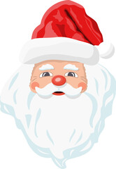 Santa claus head with beard and red hat.