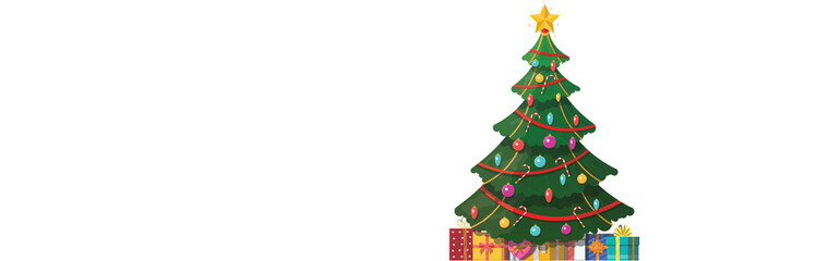 Christmas tree decorated and xmas word
