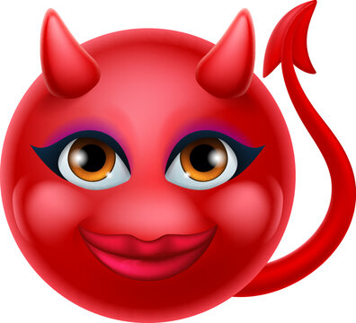 A red devil or satan emoji emoticon female woman face cartoon icon mascot.