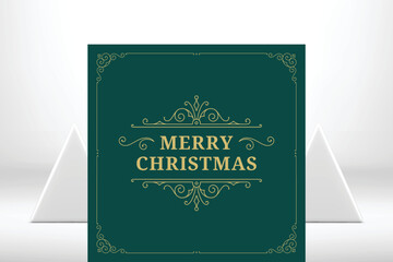 Green premium Merry Christmas vintage greeting card curved antique ornate design vector