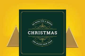 Merry Christmas congratulations green vintage curl ornate greeting card vector illustration