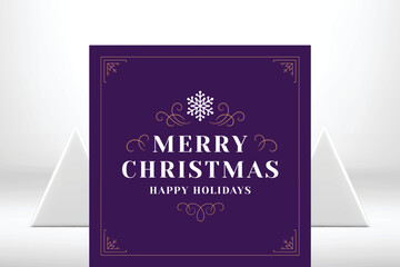 Happy winter holiday purple greeting card curved vintage premium ornament vector illustration
