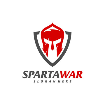 Shield Spartan Warrior Logo Vector. Spartan Helmet Logo design template. Creative icon symbol