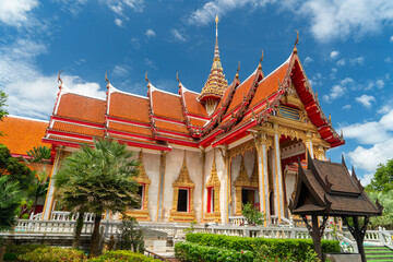 Wat Chaiyararam or Wat Chalong temple, religious tourist attraction in Phuket, Thailand