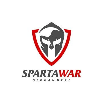 Shield Spartan Warrior Logo Vector. Spartan Helmet Logo design template. Creative icon symbol