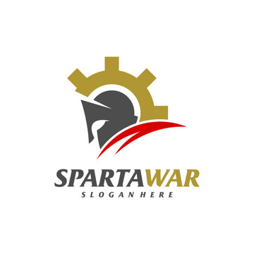 Gear Spartan Warrior Logo Vector. Spartan Helmet Logo design template. Creative icon symbol