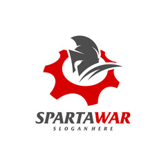 Gear Spartan Warrior Logo Vector. Spartan Helmet Logo design template. Creative icon symbol