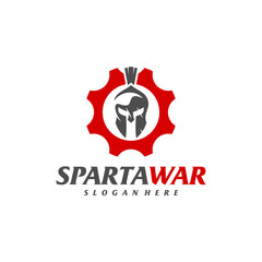 Gear Spartan Warrior Logo Vector. Spartan Helmet Logo design template. Creative icon symbol