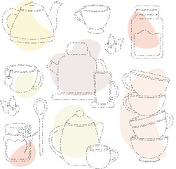 Tea time, vector drawing, delicious tea option. Different versions of tea.