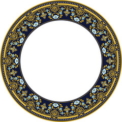 Vintage pattern stylish round frame luxury golden and elegant blue botanic garden flower leaf