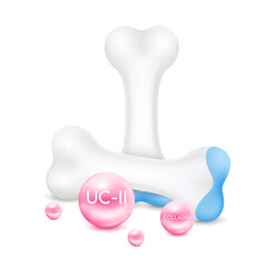 Fototapeta premium Healthy bone cartilage with pink collagen. Human skeleton anatomy model isolated on white background. Vitamins and minerals care bone knee joint. Realistic 3D vector. Medical science concept. 