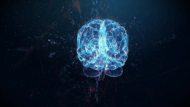 3d Hologram of Human brain Surrounded By Energy Flows In A Futuristic Style HUD Anatomy Infographic
