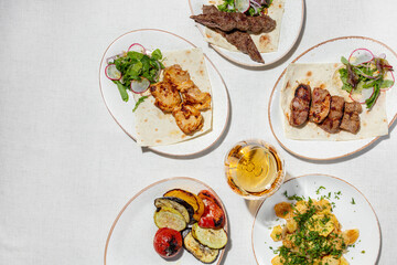 Caucasian lunch with wine