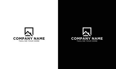 Simple Real Estate Logo. Retro Geometric Linear Style House Symbol on a black and white background.