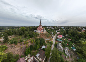 Fototapeta na wymiar panoramic view of the historical center of the city of Mozhaisk from a drone in summer