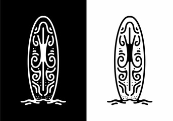 surfing board with tribal art Black and white line art mono line tattoo