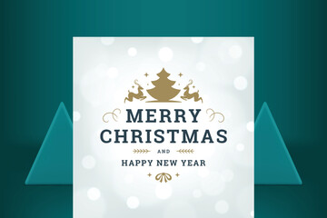 Merry Christmas premium greeting card white illuminated snowflake decorative design vector