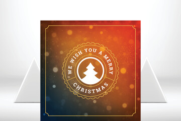 Happy winter holiday greeting card circle emblem spruce illuminated blurred snowflakes vector