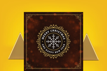 Merry Christmas premium greeting card circle curved ornate decorative design vector illustration