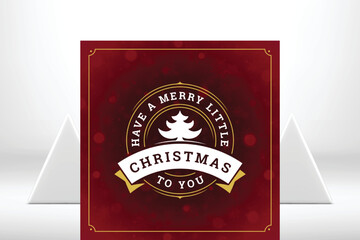 Merry Christmas congratulations premium vintage greeting card ribbon ornate vector illustration