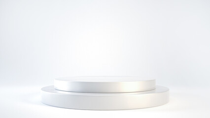 Empty podium or pedestal display on white background with cylinder stand concept 3d rendering.