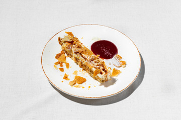 Piece of cake Napoleon with raspberry jam