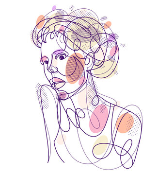 recommend clip art: Woman beauty face vector linear illustration, delicate line art of attractive girl portrait, abstract feminine drawing minimal style isolated.