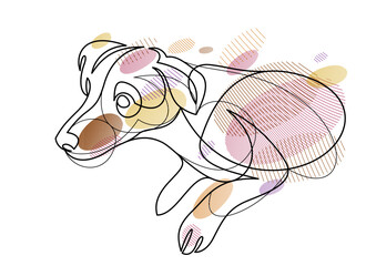 Funny dog linear vector illustration isolated, Jack Russel Terrier pet playful and cute, adorable dog.