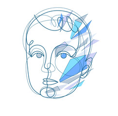 Portrait of a young child boy linear vector illustration isolated, toddler kid artistic line art drawing.