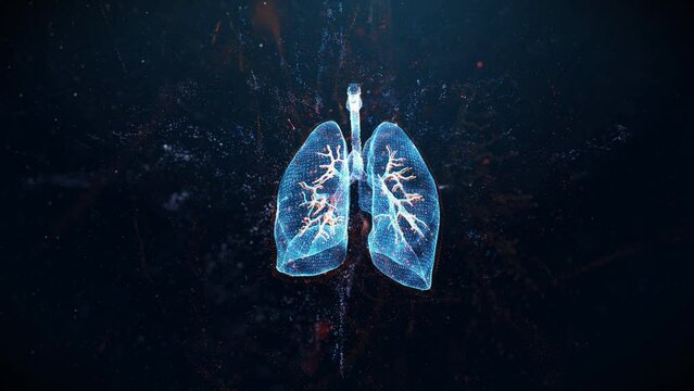 3d Hologram of Human Lungs Surrounded By Energy Flows In A Futuristic Style HUD Anatomy Infographic