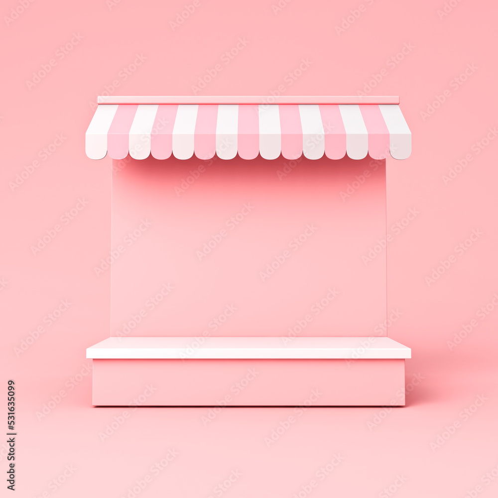 Poster kiosk stand exhibition booth store with product shelf or blank display shop stand with pink striped 