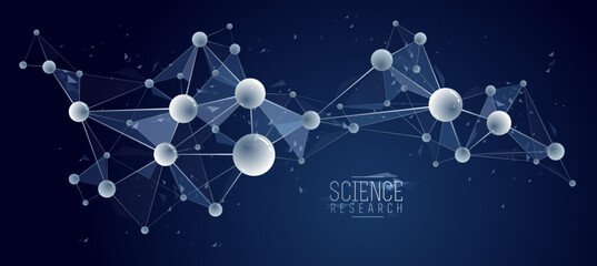 Vector molecules scientific chemistry and physics theme vector abstract background, micro and nano science and technology theme, atoms and microscopic particles. - obrazy, fototapety, plakaty