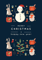 Christmas card. Vector illustration vintage. Party decoration. Festive banner.