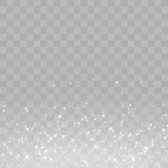 Luminous magical dust, dusty shine. Flying particles of light. Christmas light effect. Sparkling particles of fairy dust glow in the dark. Vector illustration on png.