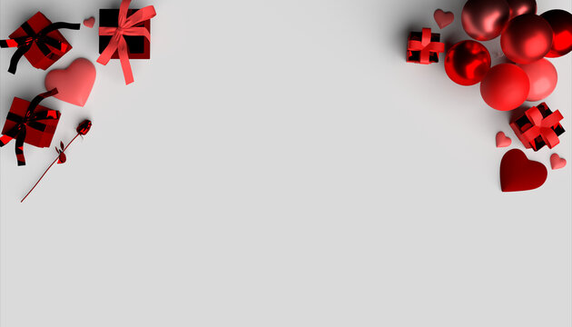 valentines day backgraund red and white gitf boxes and balls