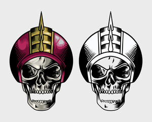 skull with dark red punk helmet