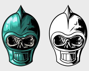 skull illustration with rare and cute helmet