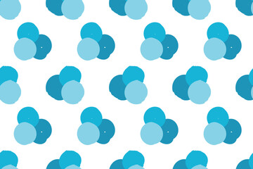 Fototapeta na wymiar Blue brush stroke circles. Organic drawing geometric shapes, dots. Seamless pattern repeating texture background design for fashion graphics, fabrics, textiles, prints.